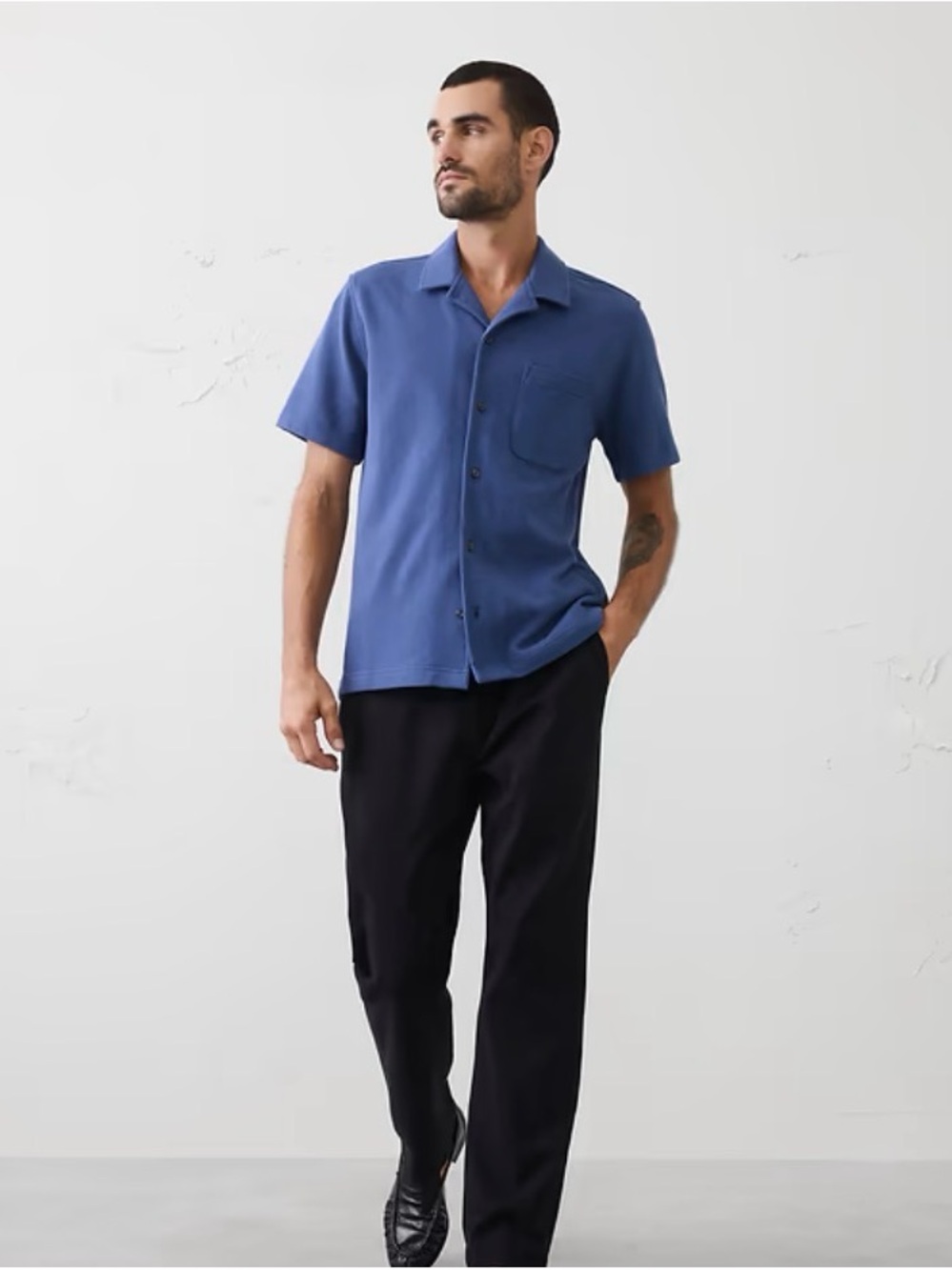 Banana Republic Factory Blue Standard Fit Textured Resort Polo
